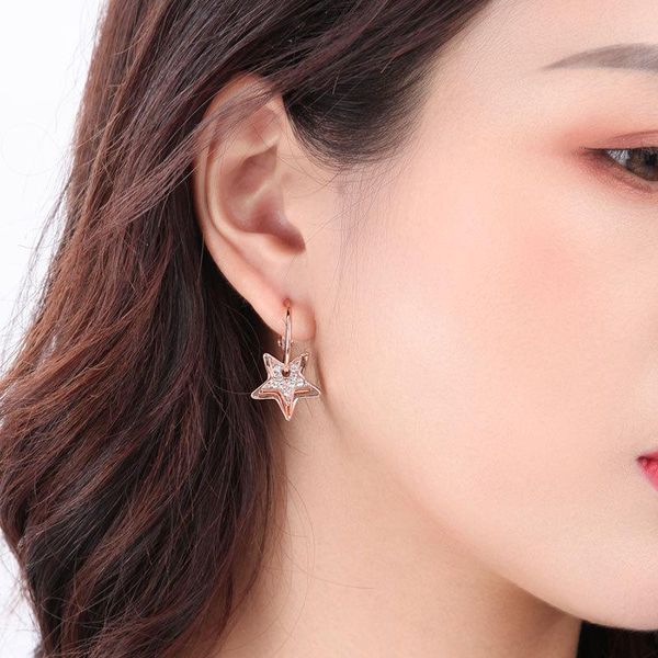 

stud 2021 ear studs clip jewelry for women fashion rhinestone french hook star earrings personality wild party accessories, Golden;silver