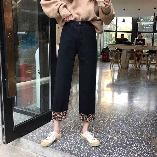 

boyfriends jeans for women leopard print loose harem high waisted vintage female casual streetwear denim pants 210428, Blue