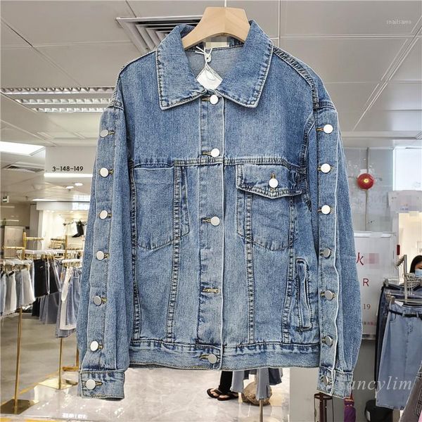 

women's jackets denim jacket women nice spring autumn pure color street wear retro lapels short casual loose jean coat blue nancylim, Black;brown