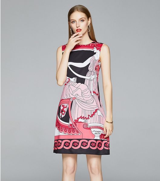 Modedesigner Europa Print Strandkleid Damen ärmellose Sommer Sommerkleid weibliche beiläufige lose A-Linie Tank Kleider 210514
