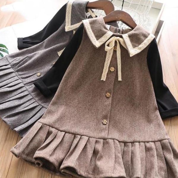 

girl's dresses autumn long-sleeve girls bow woolen dress for middle and big children winter student princess 4-13 years old, Red;yellow