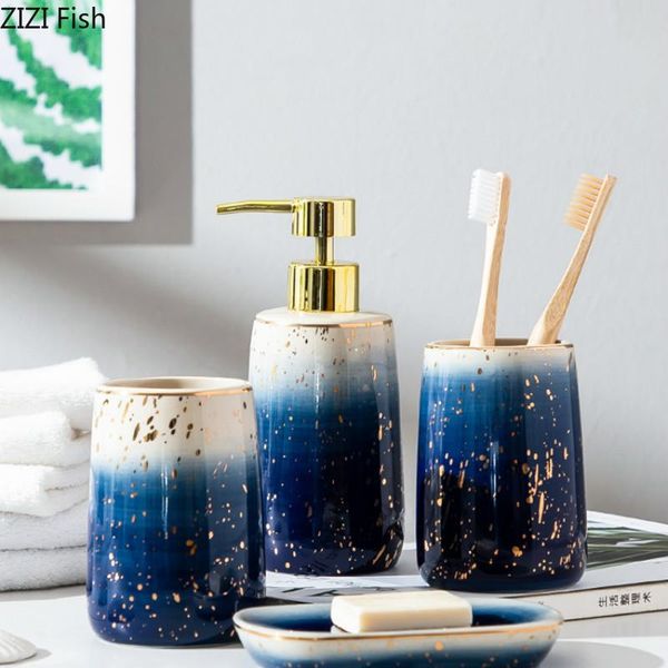 

luxury ceramic bathroom kit four-piece suit soap dispenser and mouthwash cup couple wash modern home accessories bath accessory set