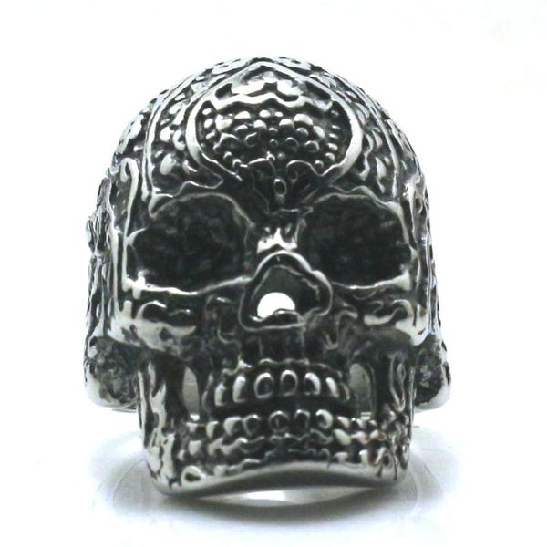

cluster rings mens 316l stainless steel flower&crackle skull ring est, Golden;silver