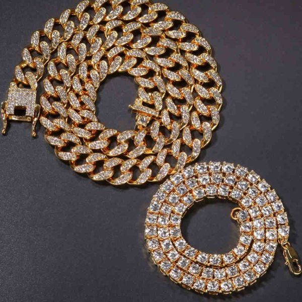 

jinao vip 2 necklaces fashion hiphop jewelry 20mm cuban link chain with 5mm iced out rhinestones tennis chains gold color x0509, Black
