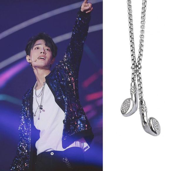 

fashion hip hop headset pendant necklace simple personality men's and women's accessories chains, Silver