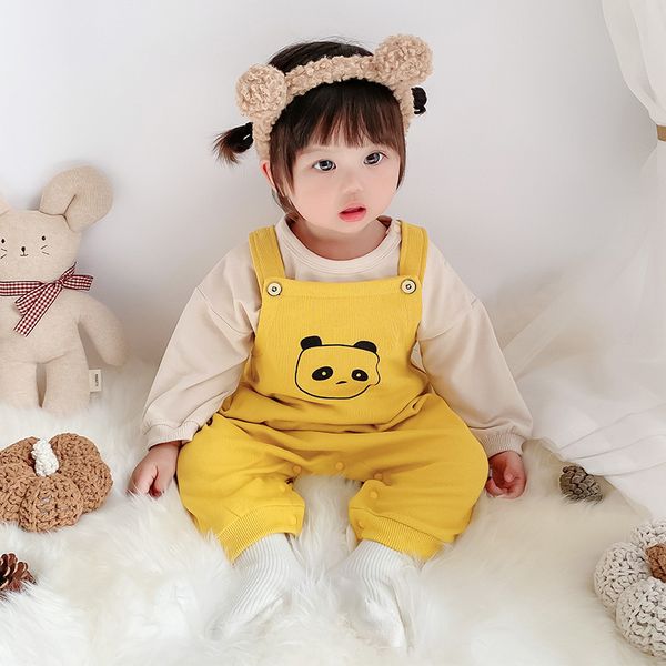 

2021 spring new baby clothes set newborn baby girl boy sleeveless panda romper jumpsuit overall and shirts 2pcs casual outfits, White;black