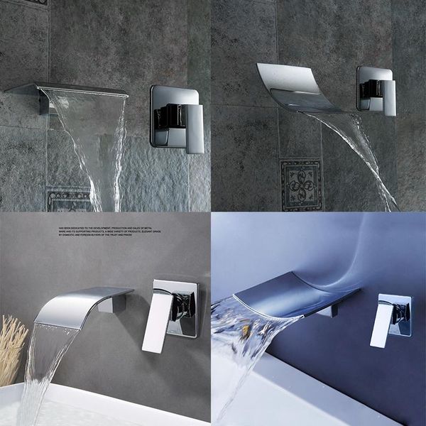 

bathroom sink faucets wall mounted waterfall basin widespread faucet chrome polished mixer tap and cold water