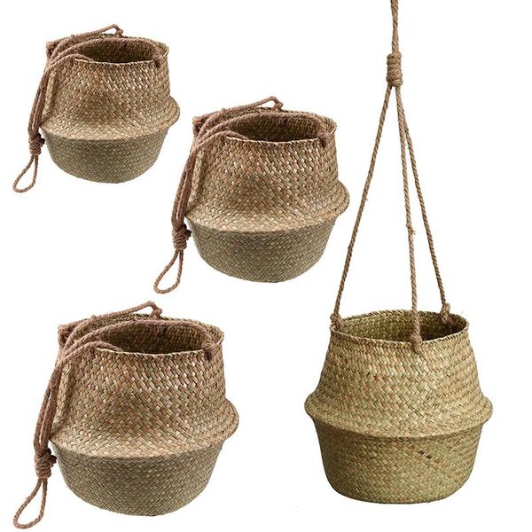 

storage baskets 3pieces foldable seagrass garden belly basket flower pot folding dirty clothes laundry toys organizer container