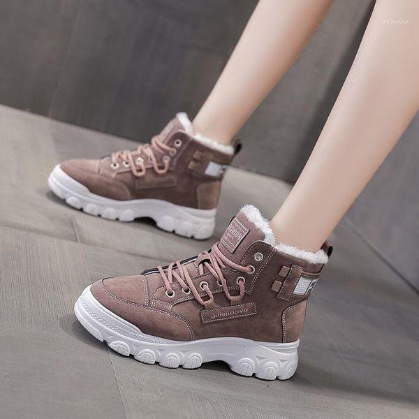 

boots winter women snow 2021 ankle keep warm plush shoes sneakers flats lace up ladies short1, Black