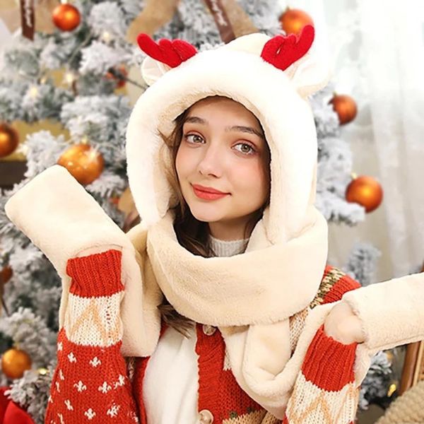 

hats, scarves & gloves sets christmas winter women warm antlers hat scarf cold cute plush windproof all-matching warmer gift, Blue;gray