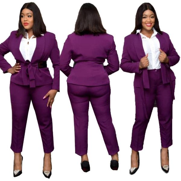 

women's two piece pants african women suit ol fashion two-piece set long sleeve blazer and matching 2 elegant lady office work wear out, White