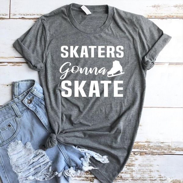 

skaters gonna skate and women mens t shirt womens cotton casual funny lady yong girl tee 5 colors drop ship, White;black