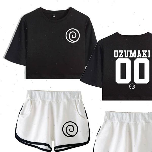 

naruto womens tracksuits uchiha family two piece set short sleeve crop shorts sweat women tracksuit outfits summer girl sets, Gray