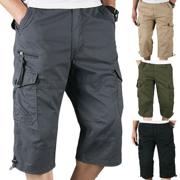

men's pants au summer cargo shorts combat sports casual 3/4 long lengths bottoms, Black