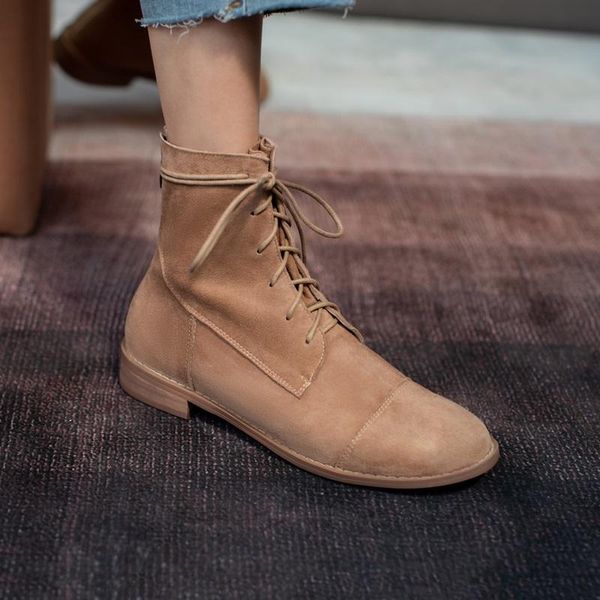 

boots brand fashion retro genuine suede leather women ankle shoes ladies autumn winter back zipper outdoor casual woman, Black
