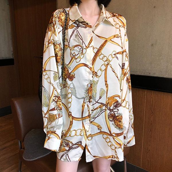 

women's blouses & shirts oversized women blouse 2021 spring plus size fashion casual lapel print button chiffon long sleeve loose shir, White
