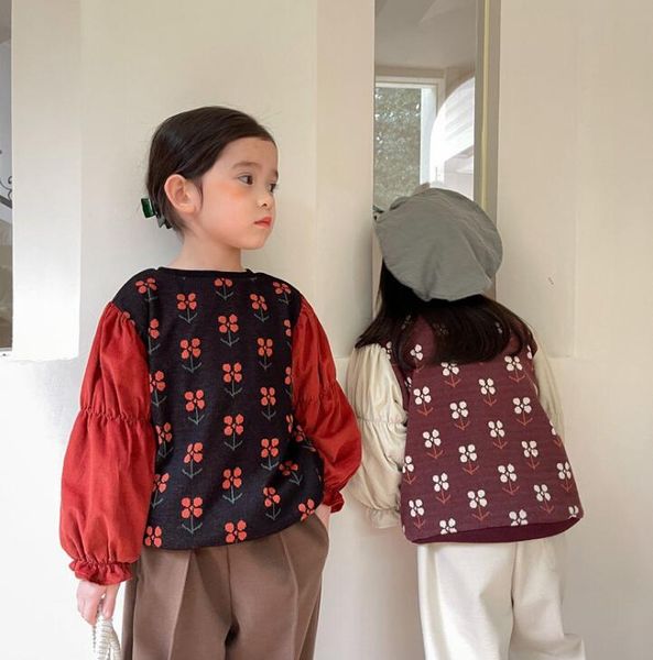 

pullover 2021 girls boys knitted printed sweater winter puff sleeve fashion kids 2-8 years wd901, Blue