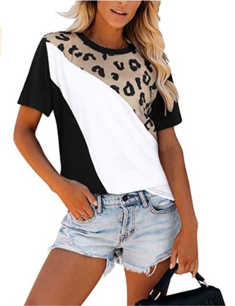 

2021 fashion t shirts summer round ne women's contrast splicing short sleeve, White