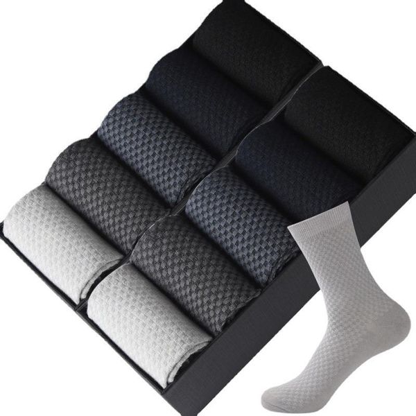 

men's socks 5 pairs bamboo fiber men business breathable deodorant compression long big size eu39-47 large plus, Black