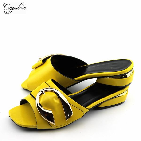 

dress shoes nice yellow medium heel african women's casual slipper cr2117 height 3cm, Black