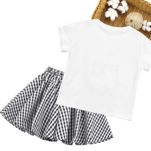 

kids clothes girls tshirt + plaid skirt childrens clothes for girls bow kids clothes girls casual style childrens tracksuit, White