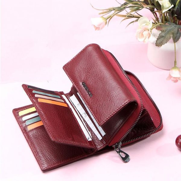 

wallets small genuine leather wallet women famous mini purses female short card holrder coin zipper purse1, Red;black