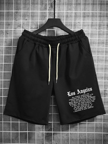 

men slogan graphic drawstring waist track shorts z0tb#, Black