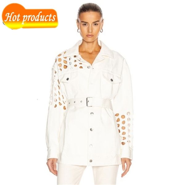 

women's jackets you all charter fashion oco design long sleeves coat belts club casual party denim jacket outwear ikmt, Black;brown