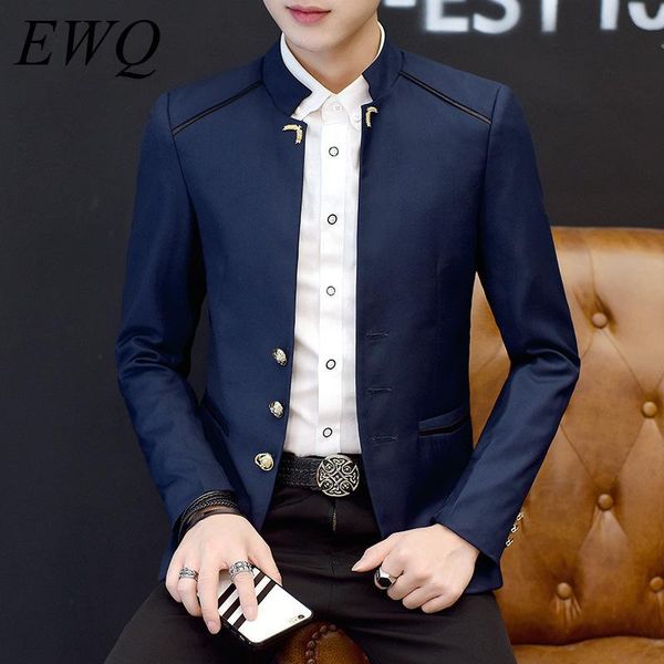 

men's suits & blazers ewq / 2021 autumn man's casual full sleeve personality single breasted stand collar slim was thin suit tide, White;black