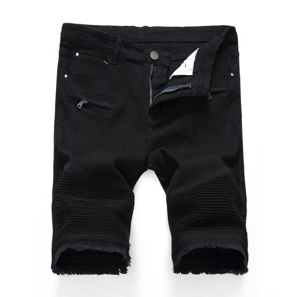 

men's high street zipper stretch slim casual jeans shorts pants, White;black