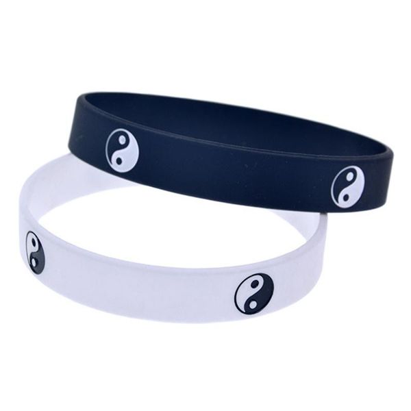 Link, Chain 1pc Cool Ying Yang Cinturino in silicone Colore bianco nero Braccialetti sportivi in gomma Braccialetti Gioielli di moda Regali