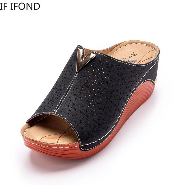 

if ifond 2021 women thick platform slippers summer beach soft sole slide sandals leisure ladies anti-slip wedge shoes, Black