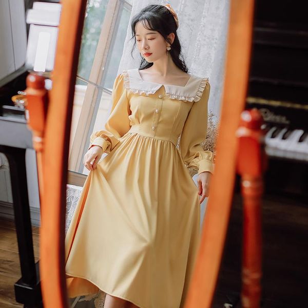 

casual dresses 2021 women spring and autumn doll collar long dress vestidos, Black;gray