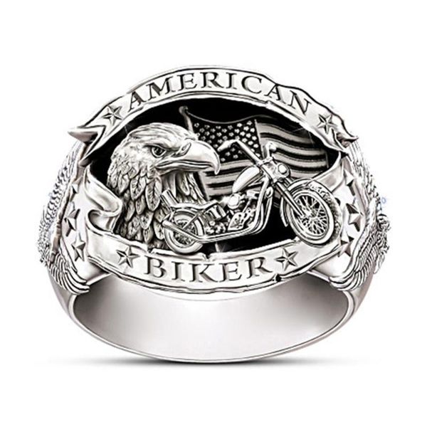 

classic silver color american biker ring carved rock liberty eagle animal for men hip hop punk party band cool jewelry cluster rings, Golden;silver
