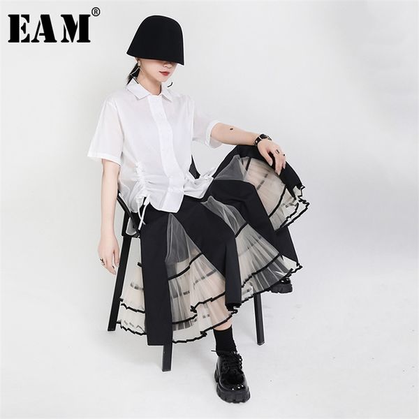 

[eam] high elastic waist black mesh split joint temperament half-body skirt women fashion tide new spring autumn 1x715 210319