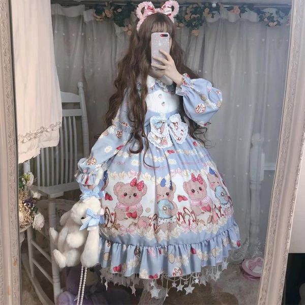 

casual dresses autumn winter vintage lolita dress sweet long sleeve women girls cosplay princess kawaii, Black;gray