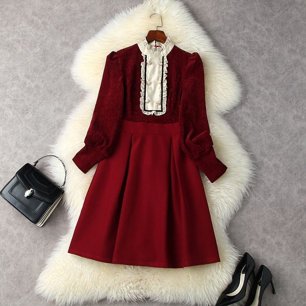 

european and american women's wear spring 2022 new long sleeve collar button fashionable red and black dress, Black;gray