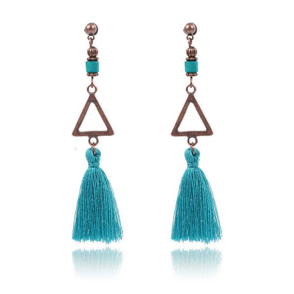 

earring national style triangle five pointed star love long tassel earrings, Golden