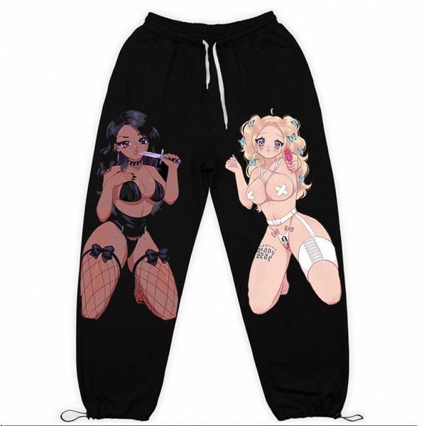 

women's pants & capris harajuku gothic sweatpants cartoon womens loose y2k anime wide leg, Black;white