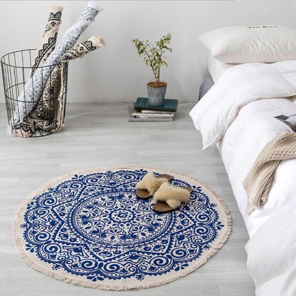 

carpets morocco round rug boho style tassel cotton fabric carpet mat door blanket living room home office decoration