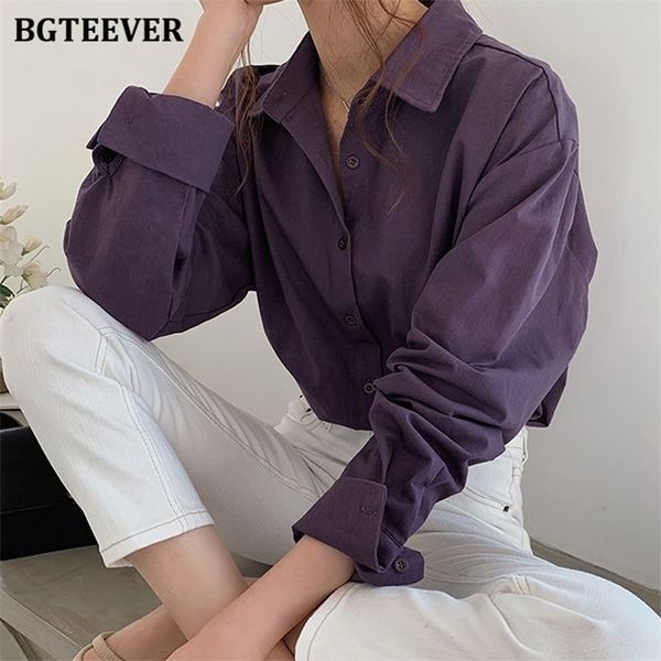 BGTEEVER Vintage drehen-unten Kragen Frauen Bluse Shirts Herbst Winter Verdicken Weibliche Bluse Tops Arbeitskleidung Lila Shirts 220311