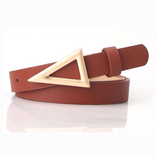 

belts pu leather waistband female triangle metal buckle strap lady vintage women solid belt thin narrow, Black;brown