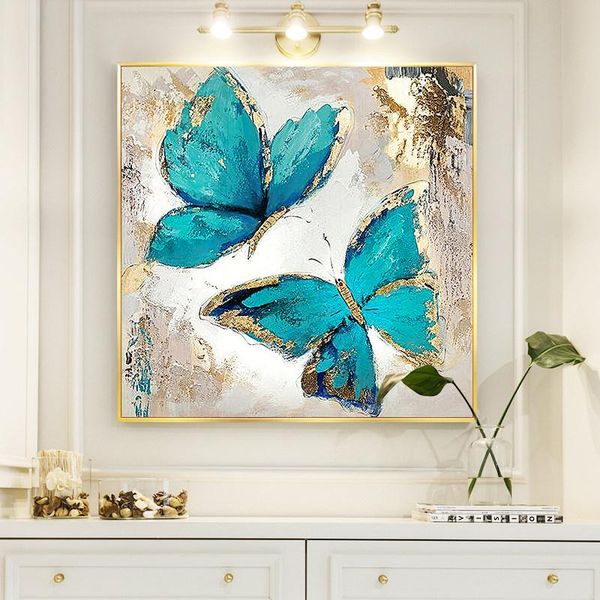

paintings gold foil two blue butterflies oil painting on canvas wall art posters and prints nordic picture for living room home decor