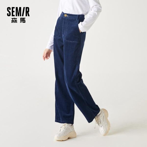 

semir casual pants women loose straight-leg ladies corduroy high-waisted thin wide-leg autumn and winter style women's & capris, Black;white