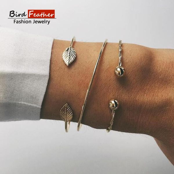 

link, chain gold color women fashion punk bracelet simple trendy leaf metal bracelets bohemian retro jewelry accessories bangles, Black
