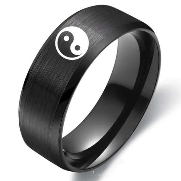 

hip fashion jewelry 8 mm men's gossip stainless steel ring yin yang symbol black wedding party rings for men cluster, Golden;silver