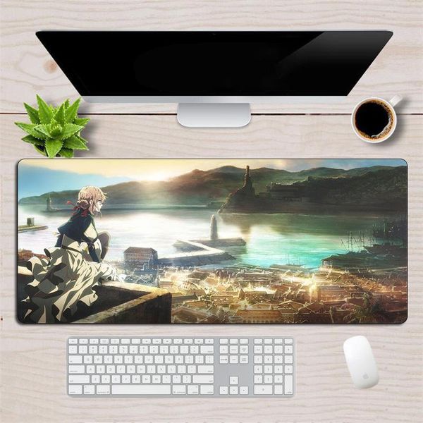 

mouse pads & wrist rests anime violet evergarden mousepad large 70x30cm xl gaming pad otaku natural rubber locking edge office desk computer