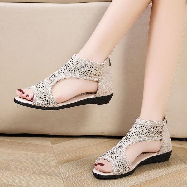 

roman sandals women's 2021 summer wedge low-heeled rhinestone soft bottom ladies fish mouth, Black