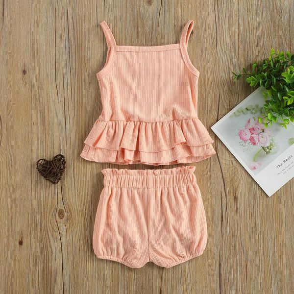 

clothing sets 2pcs born infant sleeveless ruffles suspender + casual shorts toddler baby girls summer clothes cotton clothings, White