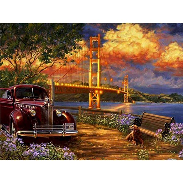 

paintings ruopotyy city bridge landscape painting by numbers car for adults diy framed birthday gift oil paints kits home room wall decor